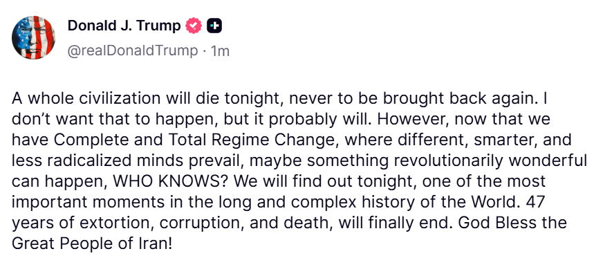 "A Whole Civilisation Will Die Tonight": Trump Issues Most Terrifying Warning Yet to Iran as Deadline Hour Arrives 2 image 5